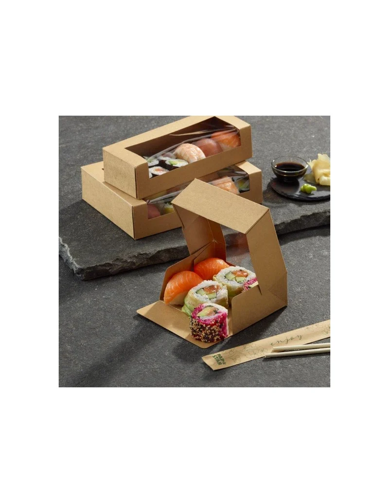 Cajas para Sushi 19,5 x 14 x 4,5 cm con ventana de PLA (25 unid/pack)