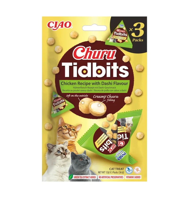 Churu Tidbits Receta de Pollo con Sabor Dashi Snack para Gatos