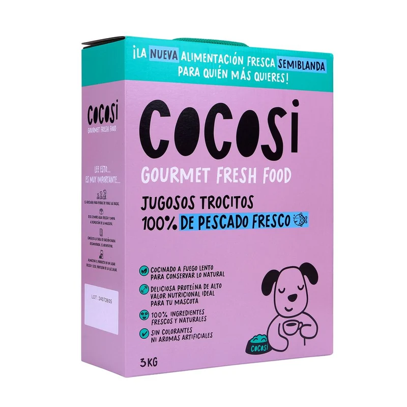 Cocosi Trocitos con Carne 100% Fresca de Pescado Comida Semihúmeda para Perros