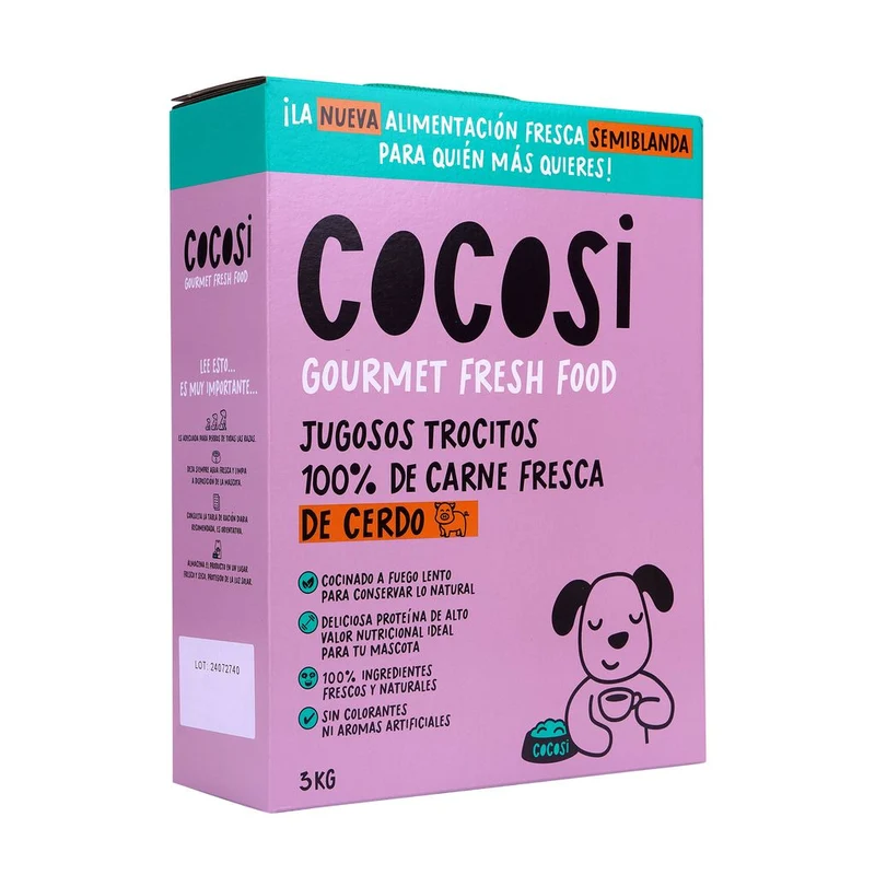 Cocosi Trocitos con Carne 100% Fresca de Cerdo Comida Semihúmeda para Perros