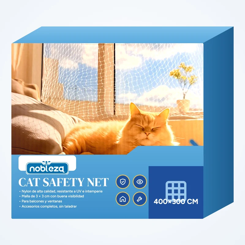 Red para gatos de balcón y ventana · Malla de protección sin taladro Nobleza