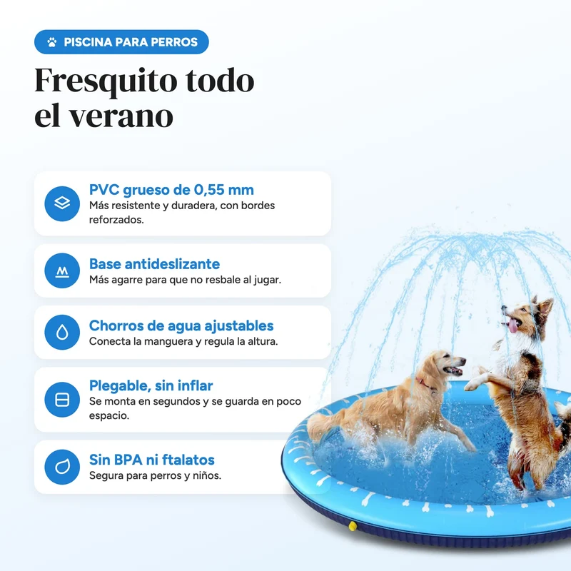 Piscina para perros grandes plegable con chorros de agua · Antideslizante Nobleza