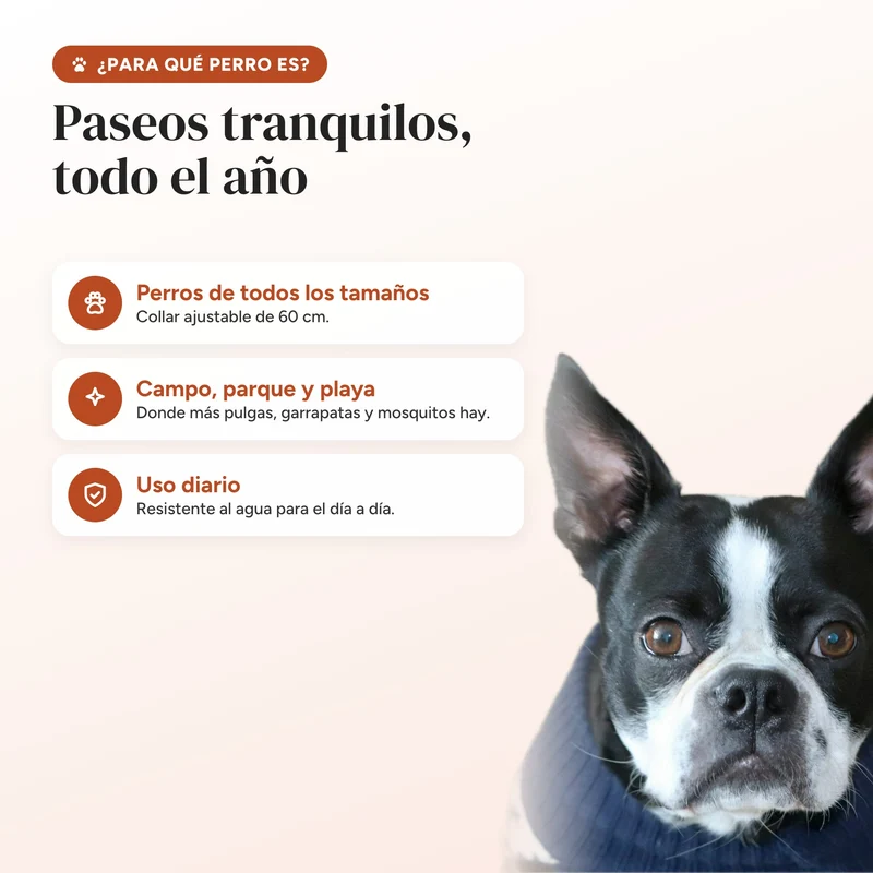 Collar antiparasitario natural para perros 60 cm · Repelente pulgas y garrapatas
