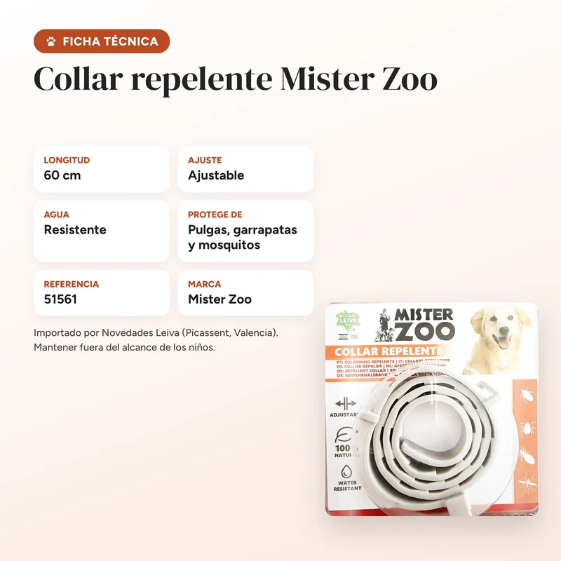 Collar antiparasitario natural para perros 60 cm · Repelente pulgas y garrapatas