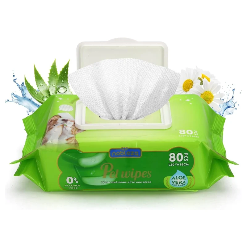 Toallitas húmedas para perros y gatos con aloe vera · 80 uds Nobleza