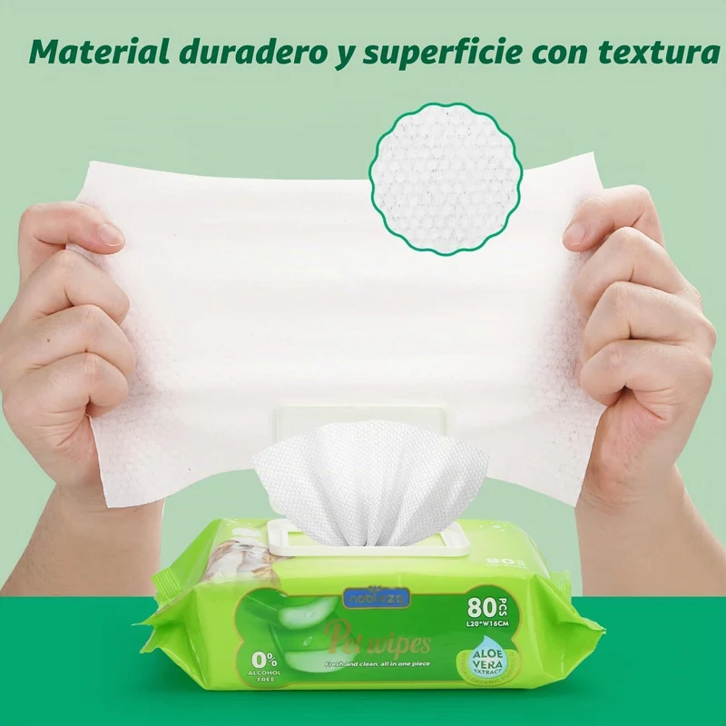 Toallitas húmedas para perros y gatos con aloe vera · 80 uds Nobleza