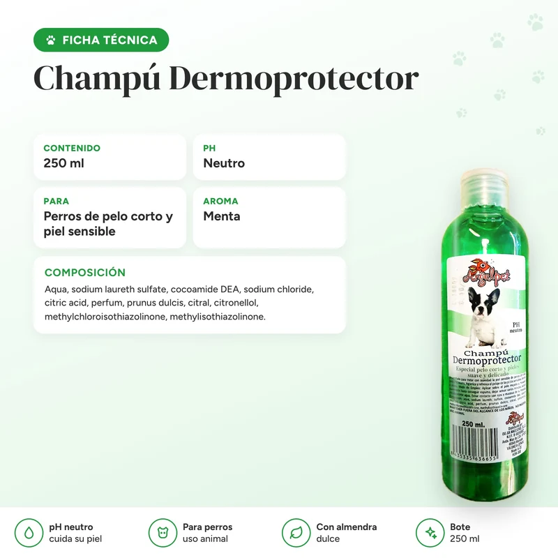 Champú para perros de piel sensible y pelo corto · Dermoprotector 250 ml