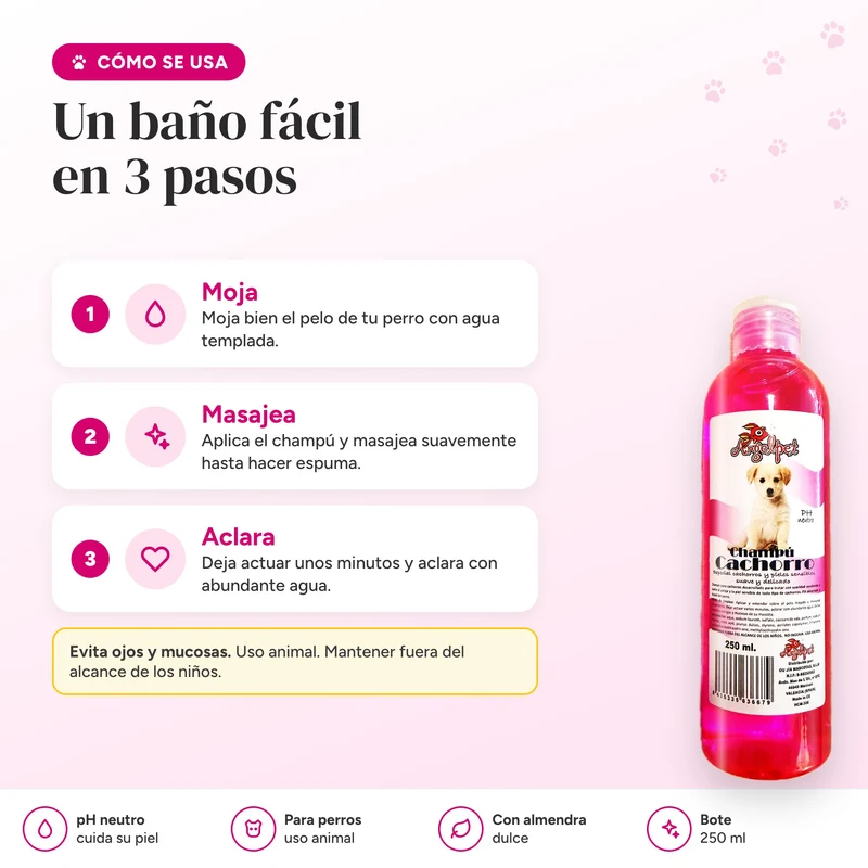 Champú para cachorros de perro y piel sensible 250 ml