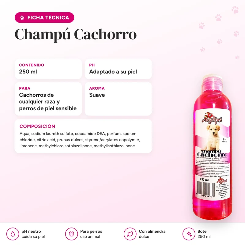 Champú para cachorros de perro y piel sensible 250 ml