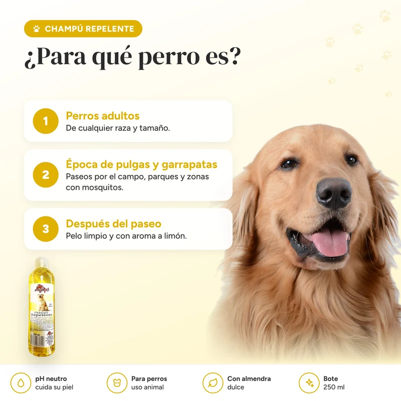 Champú antiparasitario repelente para perros 250 ml