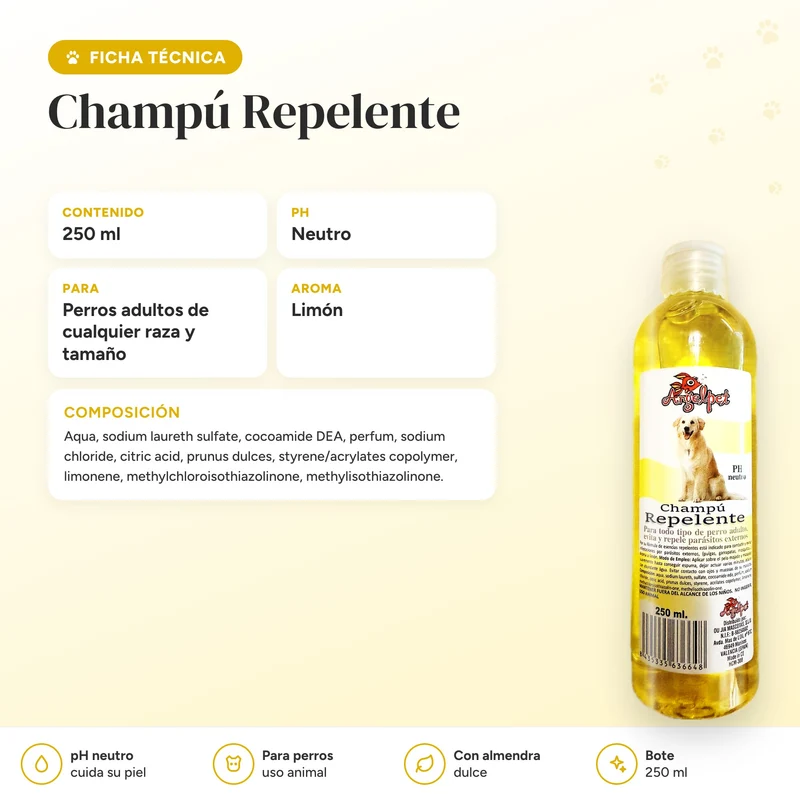 Champú antiparasitario repelente para perros 250 ml