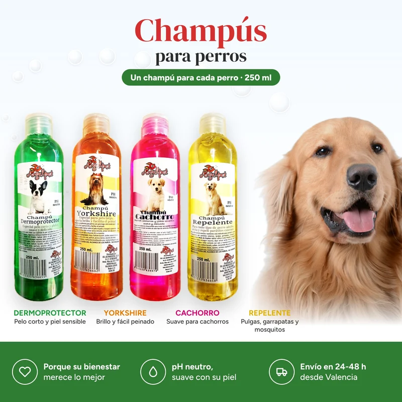 Pack champús para perros a elegir · 2 o 3 botes de 250 ml