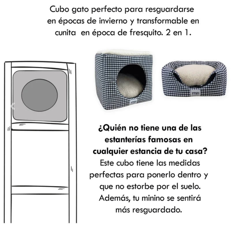 Cubo Vichy Negro para Mascotas — Cama Cubo Moderna y Cómoda