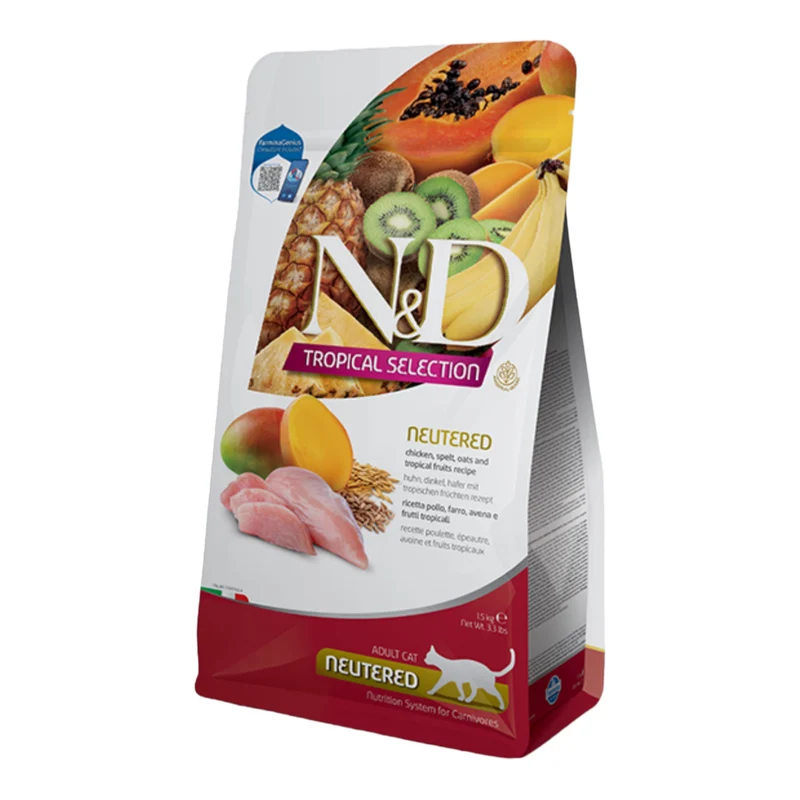 Farmina N&D Tropical Selection Pollo Esterilizado para Gatos — Espelta y Frutas