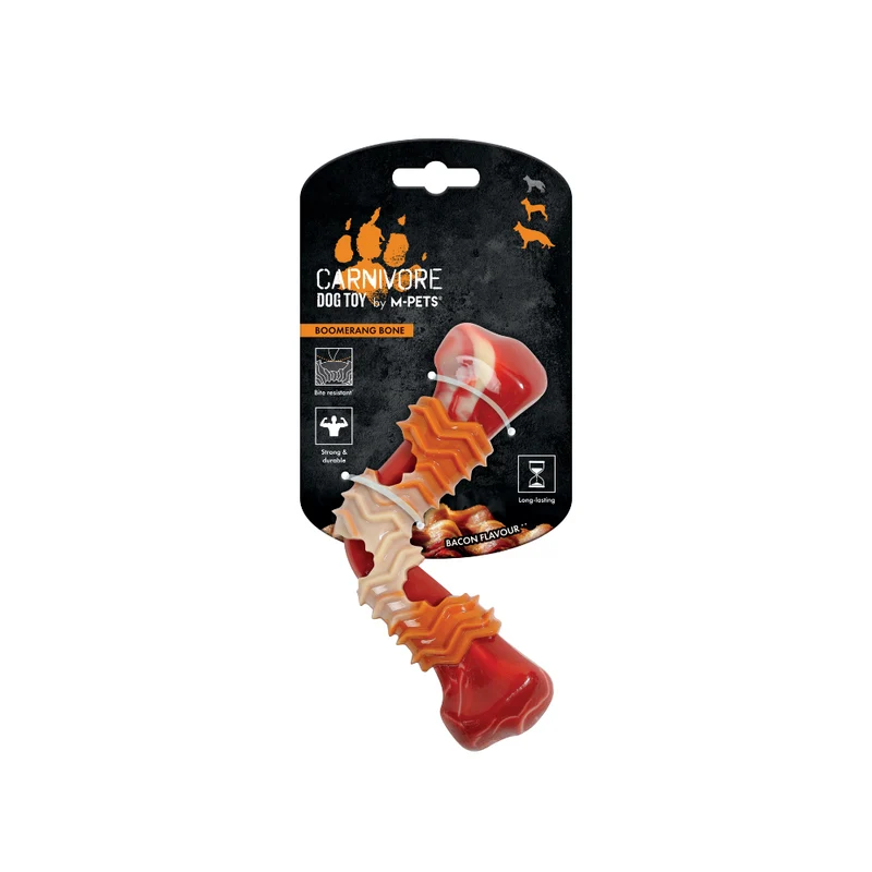 CARNIVORE Dog Toy Boomerang Bone - Bacon scent