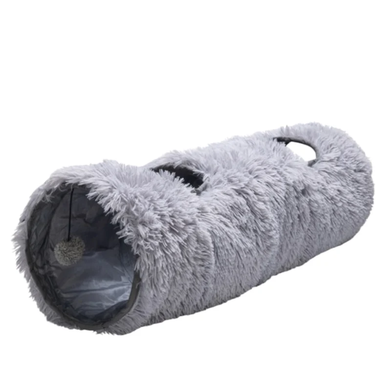 Beeztees Túnel de Juego Nona Gris 90 cm para Gatos y Pequeños Animales — felpa y plegable