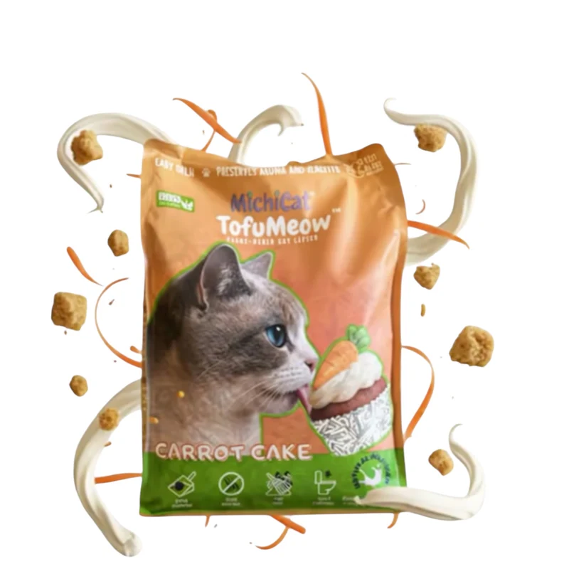 TofuMeow Carrot Cake Arena de Tofu para Gatos — Aglomerante Natural