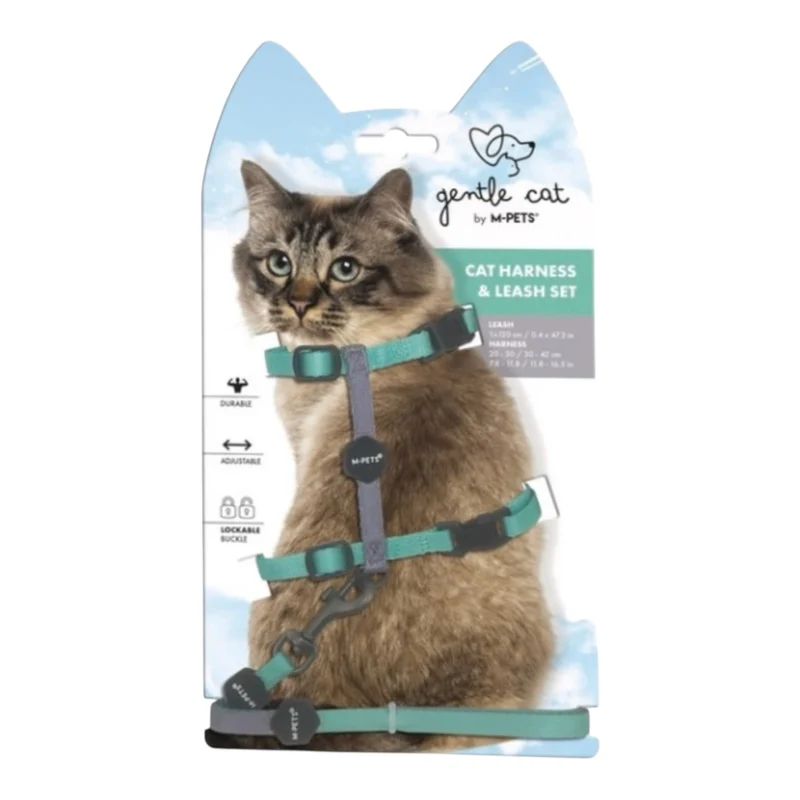 M-Pets Gentle Cat Arnés y Correa para Gatos — Ajustable Verde