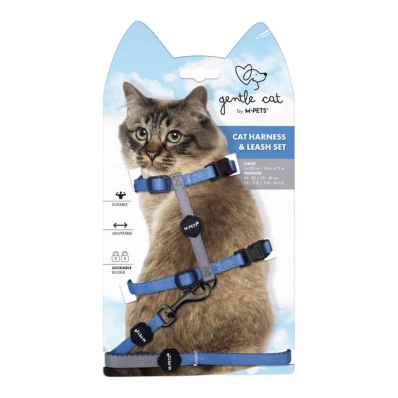 M-Pets Gentle Cat Arnés y Correa para Gatos — Ajustable Azul