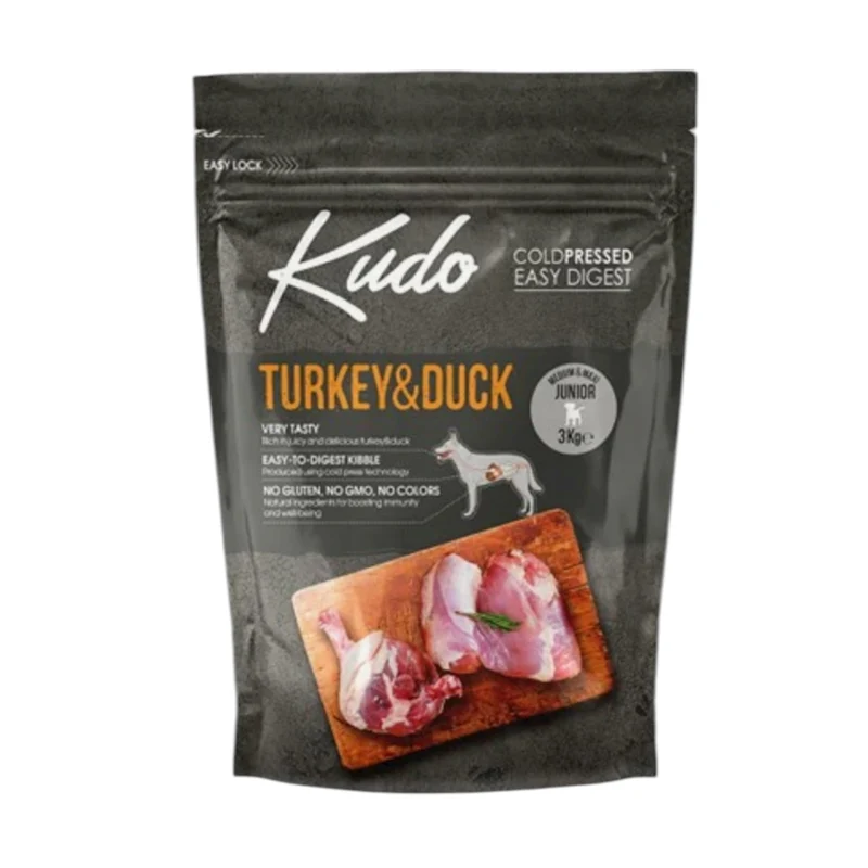 Kudo Cool Pressed Pavo y Pato Junior Medium Maxi para Cachorros — Pienso Natural