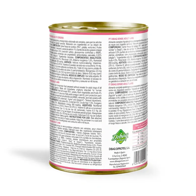 Dibaq Sense Comida Húmeda Perros Cordero, 12 x 380 gr