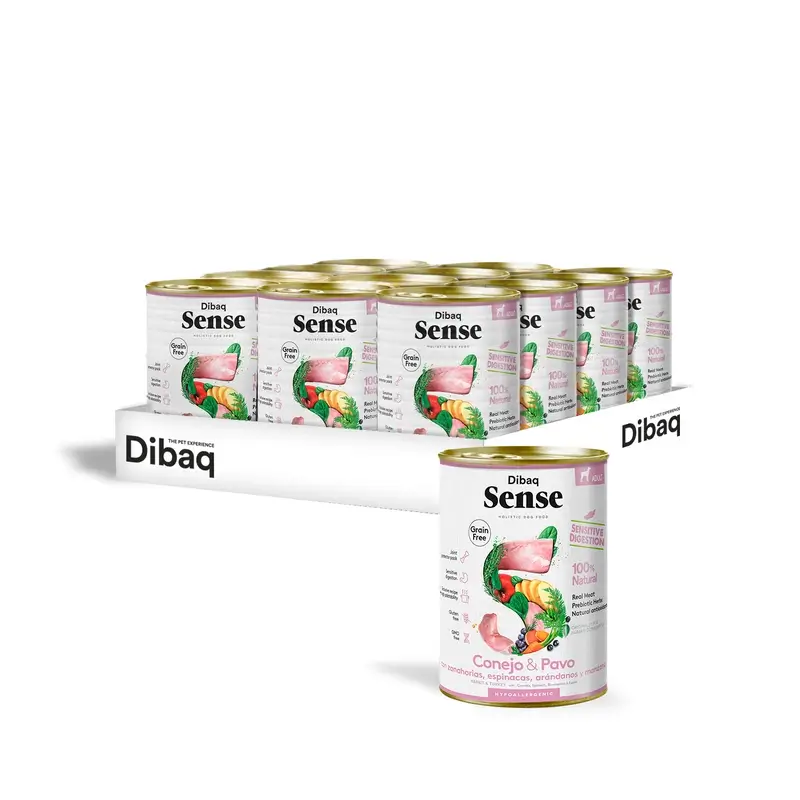 Dibaq Sense Comida Húmeda Perros Sensitive Conejo Y Pavo, 12 x 380 gr