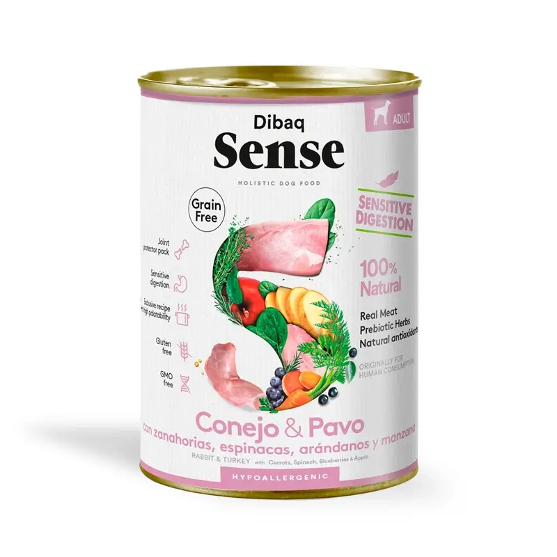 Dibaq Sense Comida Húmeda Perros Sensitive Conejo Y Pavo, 12 x 380 gr
