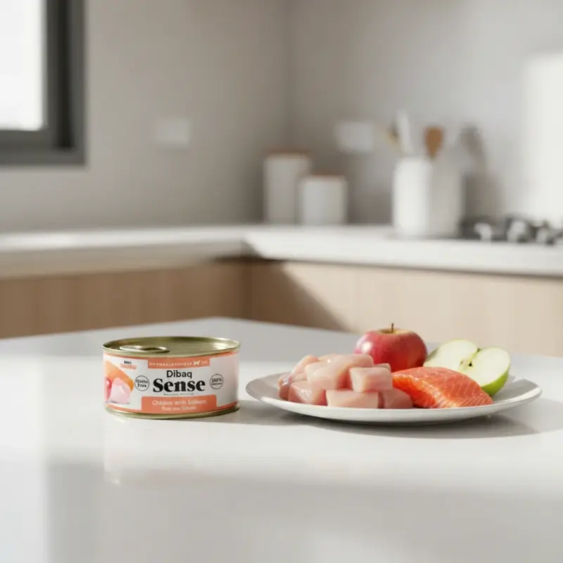 Dibaq Sense Comida Húmeda Gatos Pollo Con Salmón, 12 x 70 gr