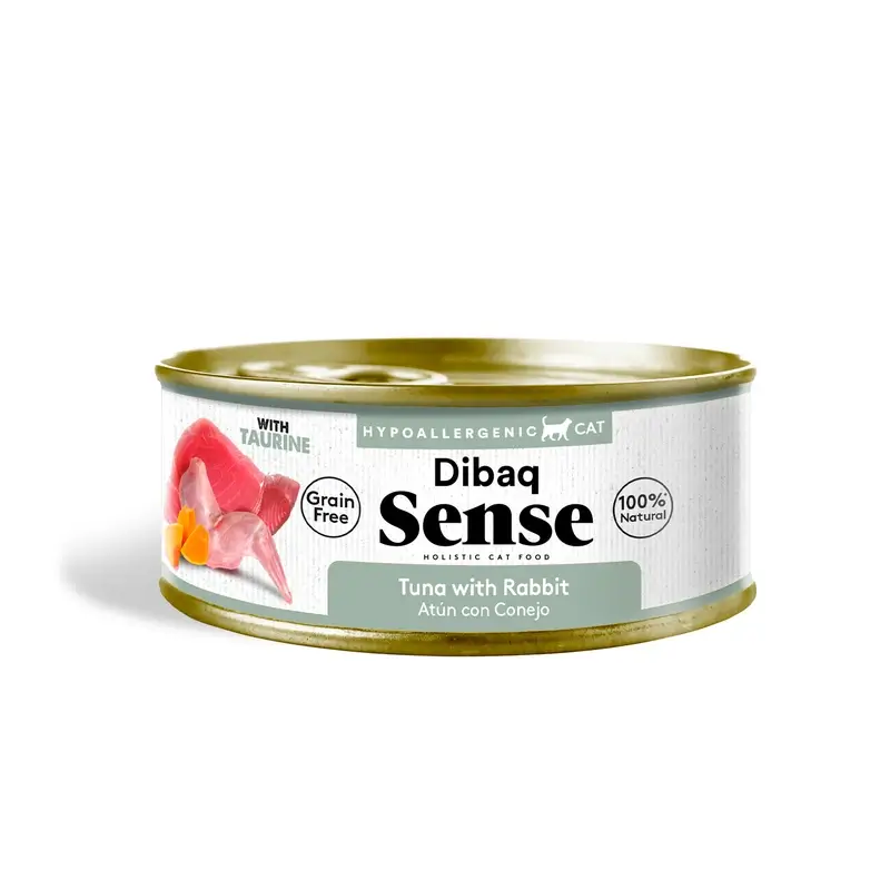 Dibaq Sense Comida Húmeda Gatos Atún Con Conejo, 12 x 70 gr