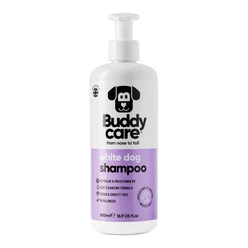 Buddy Care Champú Pelo Blanco para Perros — neutraliza el amarillo y da brillo