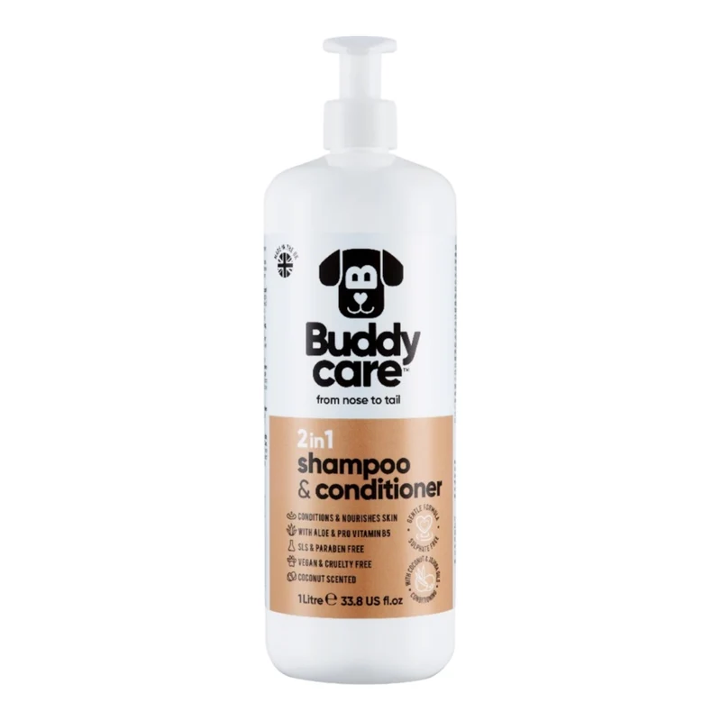 Buddy Care Champú y Acondicionador 2 en 1 para Perros — baño en la mitad de tiempo