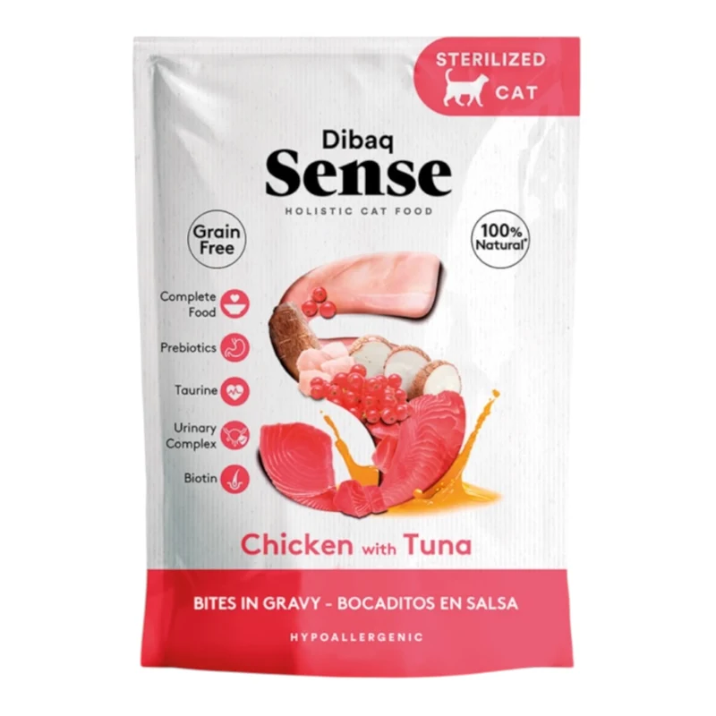 Dibaq Sense Bocaditos en Salsa Pollo y Atún 100g — Comida Húmeda para Gatos Esterilizados
