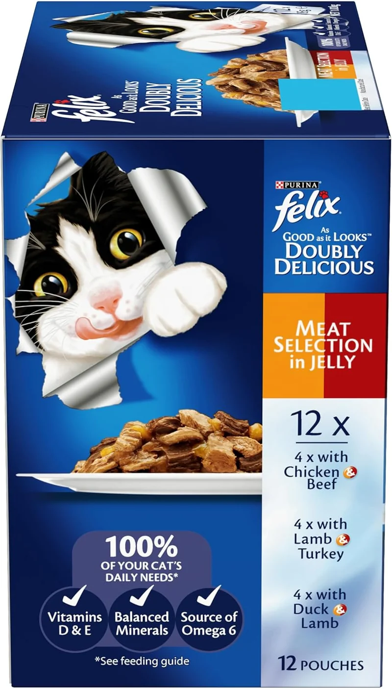 PURINA Felix Doubly Delicious Meat Selection in Jelly Pouch Wet Cat Food Pack 12X85G