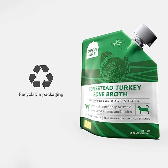 Open Farm Homestead Turkey Bone Broth Meal Topper for Dogs & Cats 12OZ