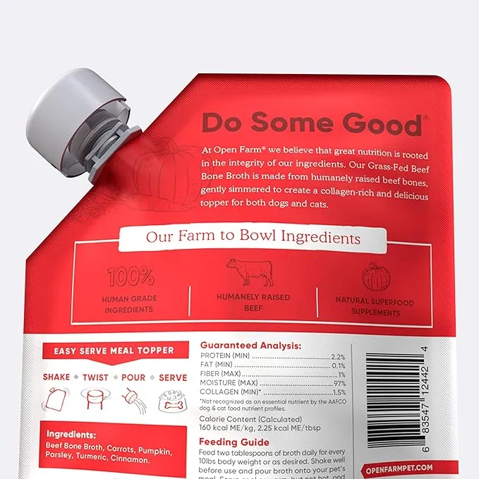 Open Farm Grass Fed Beef Bone Broth Meal Topper for Dogs & Cats 12OZ
