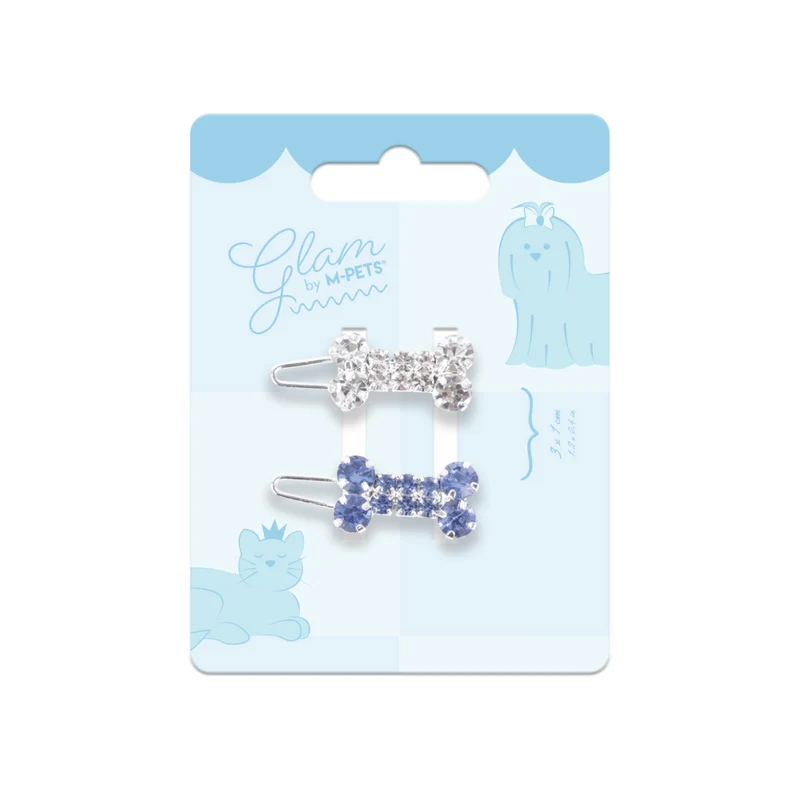 GLAM Hair Accessories for pets bone shape clip - Blue & White