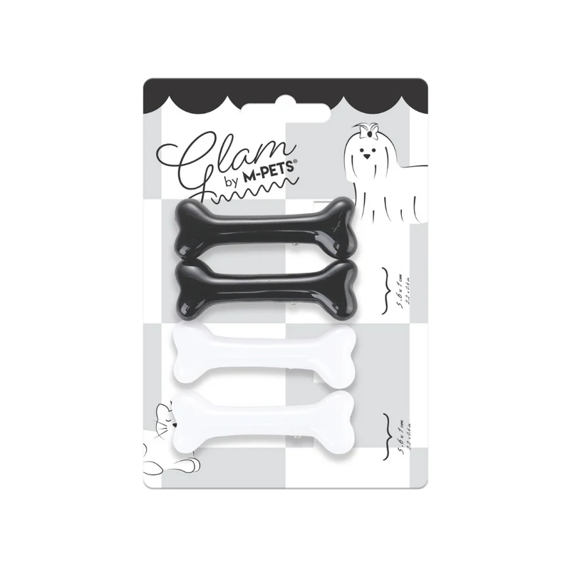 GLAM Hair Accessories for pets bone shape clip - Black &White
