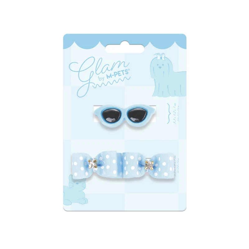 GLAM Hair Accessories for pets clip & rubber band - Blue