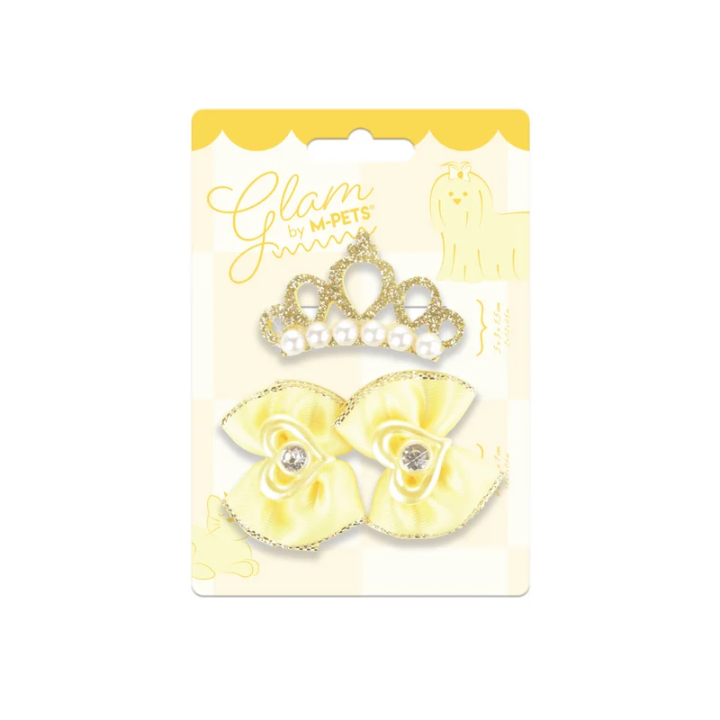 GLAM Hair Accessories for pets clip & rubber band - Yellow