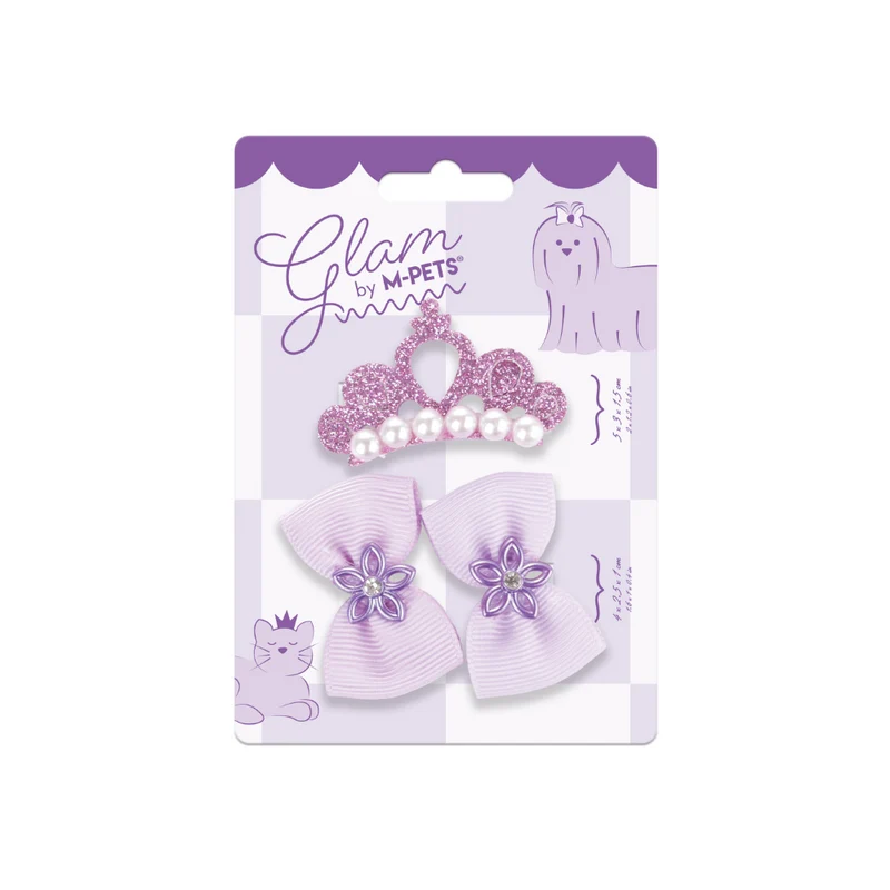 GLAM Hair Accessories for pets clip & rubber - Purple