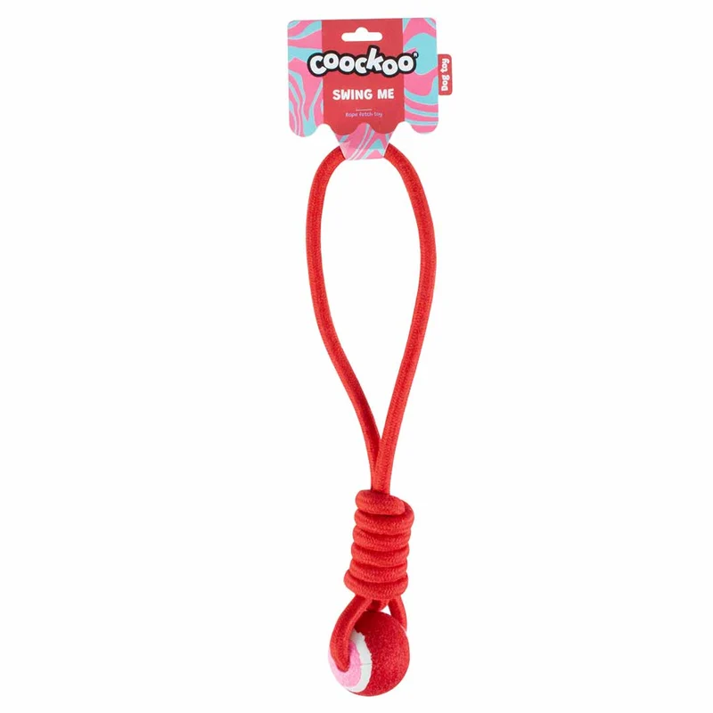 Ebi Coockoo Swing Me Ball With Rope Loop Dog Fetch Toy - Red/6x45x6cm