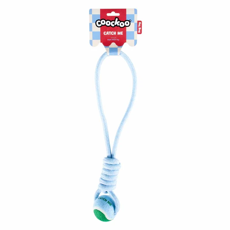 Ebi Coockoo Catch Me Ball With Rope Loop Dog Fetch Toy - Blue/6x45x6cm