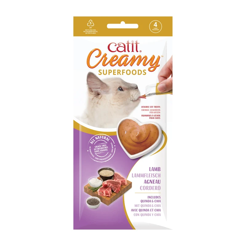 Catit Creamy Snack Superfood Cordero con Quinoa y Chía Pack 4X10 g