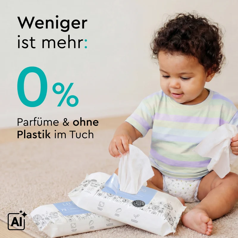 Deal: LILLYDOO Feuchttücher mit 99 % Wasser - 8 Packungen - 576 extra große Tücher