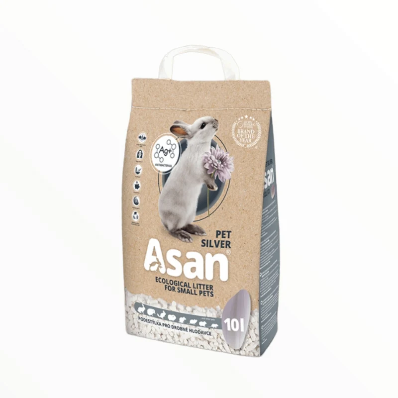 Asan Sustrato Bio Reciclado Plata para Conejos y Roedores — Lecho Ecológico