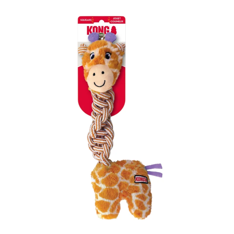 KONG Knots Twists Jirafa para Perros — Cuello Trenzado de Algodón