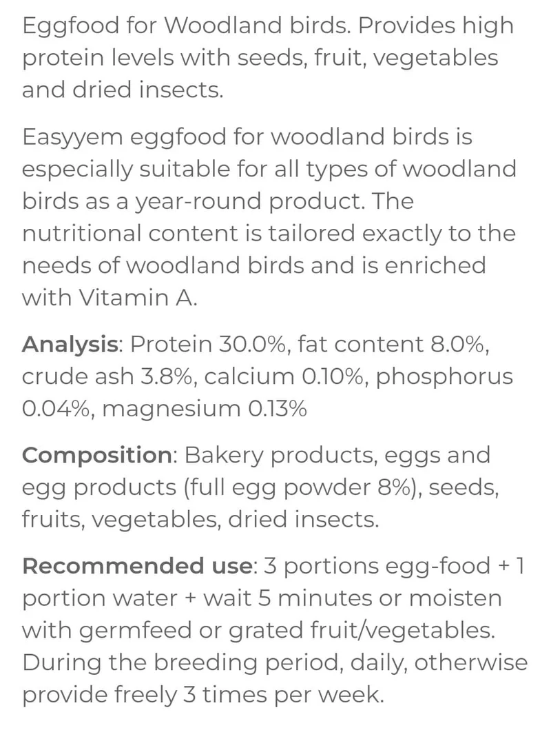 Alimento Easyyem a base de huevos para aves autóctonas, 10 kg