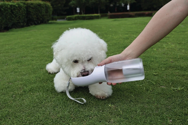 ON THE ROAD Dog water bottle 600 ml - 3 in 1 - White Chalk