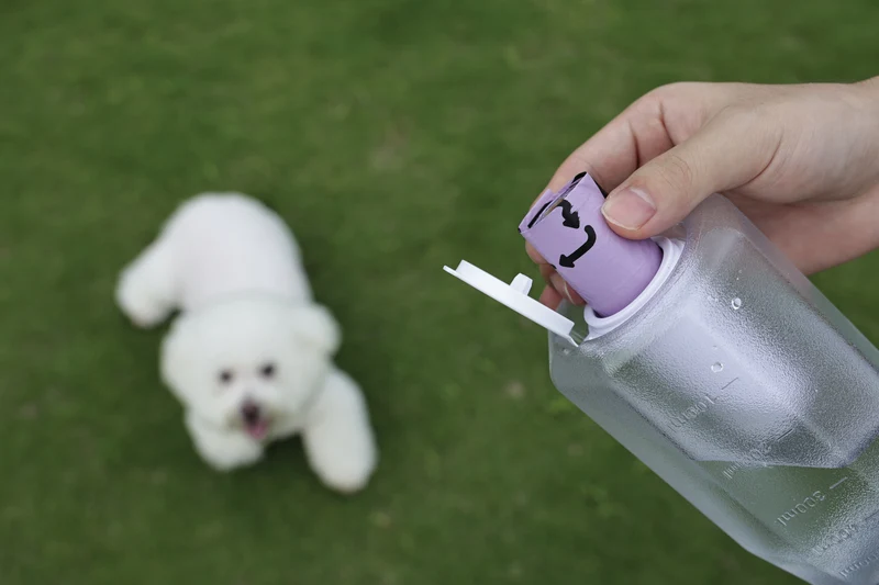 ON THE ROAD Dog water bottle 600 ml - 3 in 1 - White Chalk