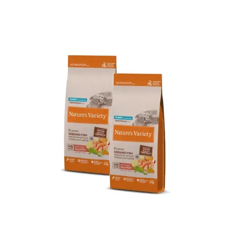 Nature's Variety Cachorros Medium Salmón Atlántico Sin Cereales 12 kg, pack 2